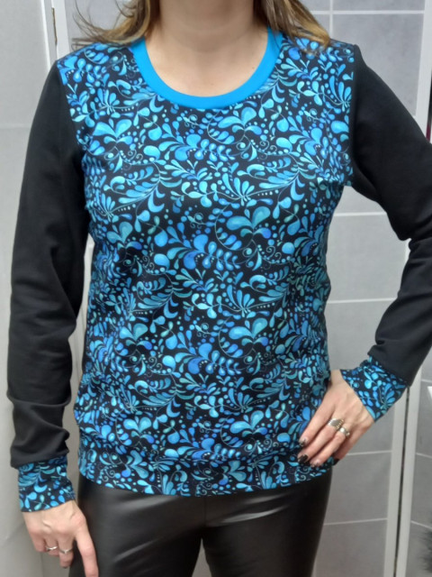 Mikina - tyrkys lístky L ~ SLEVA ~ mikina 