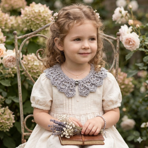 Háčkovaný límeček (dětský) doplněk dívčí dětský háčkovaný šedá ozdoba slavnostní slavnost límeček crochet 