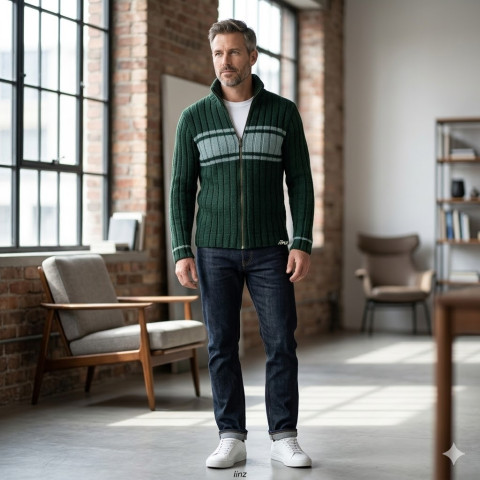 Pánský svetr zelená pletený šedá svetr pánský zimní akryl pružný unisex teplý šedozelená tmavězelená na zip ručně pletený stojáček ke krku 