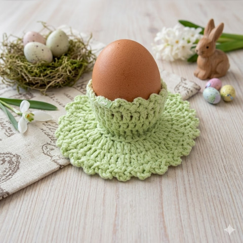 Stojánek na velikonoční vajíčko dekorace jarní jaro velikonoce ozdoba háčkované velikonoční kalíšek handmade na stůl stojánek na vajíčko zelená světlá obal na vajíčko 