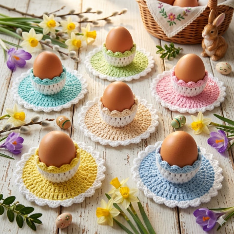 Sada obalů na velikonoční vajíčka dekorace jarní sada jaro velikonoce ozdoba háčkované velikonoční kalíšek handmade na stůl stojánek na vajíčko obal na vajíčko 6ks různobarevné 