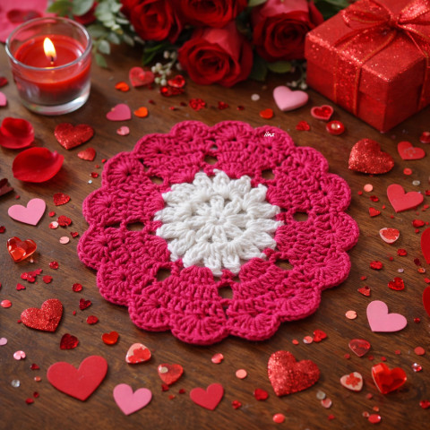 Prostírání růžová srdíčko bavlna prostírání bílá háčkované prostírka podložka ubrousek handmade podšálek polyester pod hrnek pod talíř pod misku 