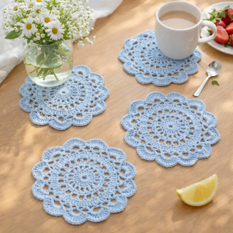 Prostírání bavlna prostírání háčkované akryl prostírka podložka ubrousek světlemodrá handmade podšálek pod hrnek pod talíř pod misku 