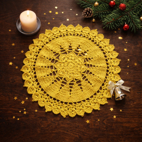 Háčkovaná dečka bavlna žlutá háčkované akryl prostírka dečka podložka ubrousek mandala handmade podšálek na stůl pod hrnek pod talíř pod misku 