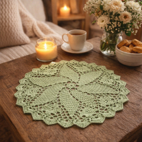 Háčkovaná dečka bavlna háčkované akryl prostírka dečka podložka ubrousek světlezelená mandala handmade podšálek na stůl pod hrnek pod talíř pod misku 
