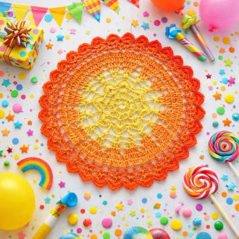 Háčkovaná dečka oranžová bavlna žlutá háčkované akryl prostírka dečka podložka ubrousek mandala handmade podšálek na stůl pod hrnek pod talíř pod misku 
