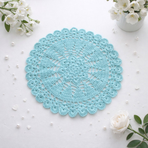 Háčkovaná dečka bavlna tyrkysová háčkované akryl prostírka dečka podložka ubrousek mandala handmade podšálek na stůl pod hrnek pod talíř pod misku 