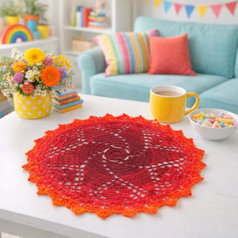 Háčkovaná dečka oranžová bavlna háčkované akryl prostírka dečka podložka ubrousek vínová mandala handmade ohnivá podšálek na stůl pod hrnek pod talíř pod misku 