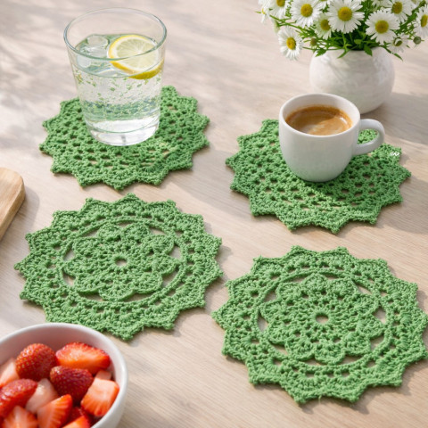 Prostírání zelená bavlna prostírání háčkované akryl prostírka podložka ubrousek handmade podšálek pod hrnek pod talíř pod misku 