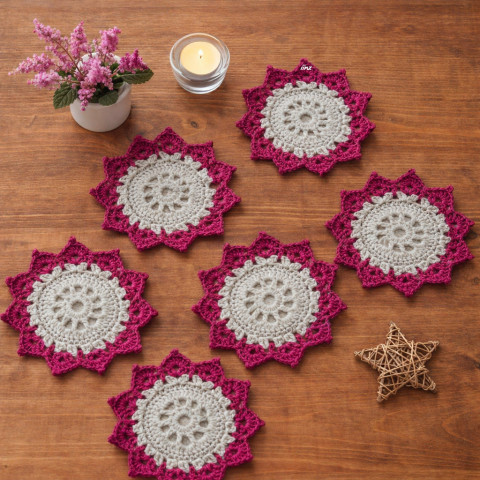 Prostírání bavlna prostírání šedá háčkované akryl prostírka podložka ubrousek vínová handmade podšálek purpurová pod hrnek pod talíř pod misku 