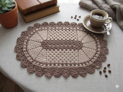 Háčkovaná dečka dekorace prostírání béžová háčkované prostírka dečka ovál oválná celoroční handmade na stůl dekorování capuccino 