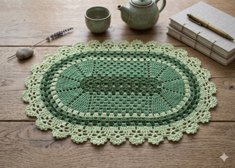 Háčkovaná dečka dekorace zelená prostírání háčkované prostírka dečka ovál oválná celoroční handmade na stůl dekorování 