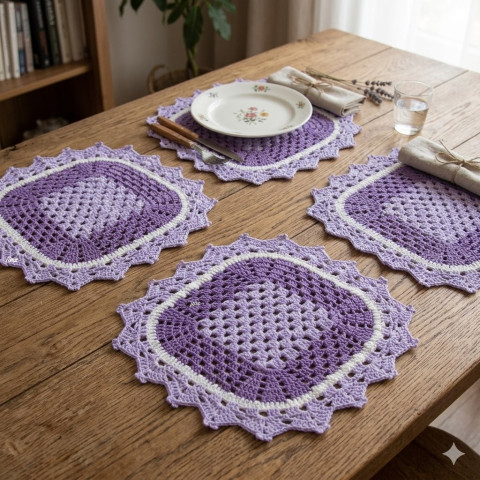 Háčkovaná dečka, prostírání čtverec fialová bavlna prostírání bílá háčkované akryl dečka fialková handmade 