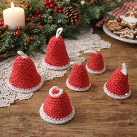 Háčkované zvonečky - sada dekorace vánoce háčkovaný sada zvonek lososová ozdoba korálová handmade vánoční ozdoba 