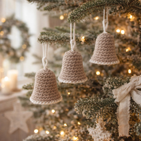 Háčkované zvonečky - sada dekorace vánoce bílá háčkovaný zvonek přírodní ozdoba handmade vánoční ozdoba 
