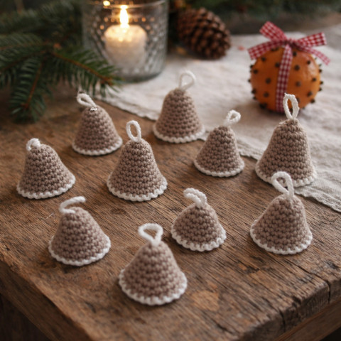 Háčkované zvonečky - sada dekorace vánoce bílá háčkovaný zvonek přírodní ozdoba handmade vánoční ozdoba 