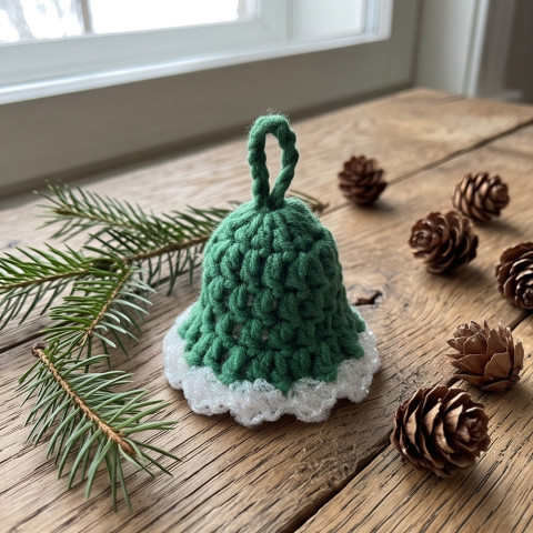 Háčkovaný zvoneček dekorace zelená vánoce bílá háčkovaný zvonek ozdoba třpytivé handmade vánoční ozdoba 