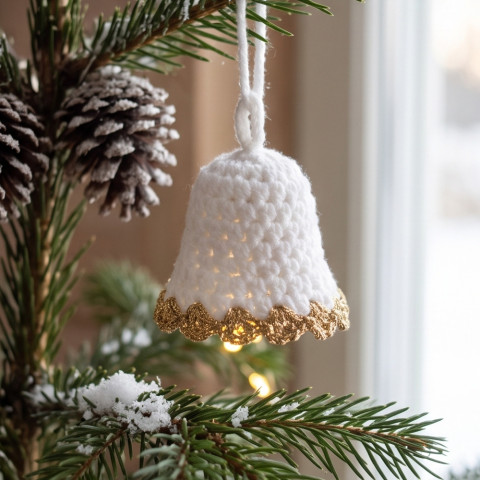 Háčkovaný zvoneček dekorace vánoce zlatá zvoneček zvonek ozdoba handmade vánoční ozdoba háčkovaný zvonek bílá třpytivé 