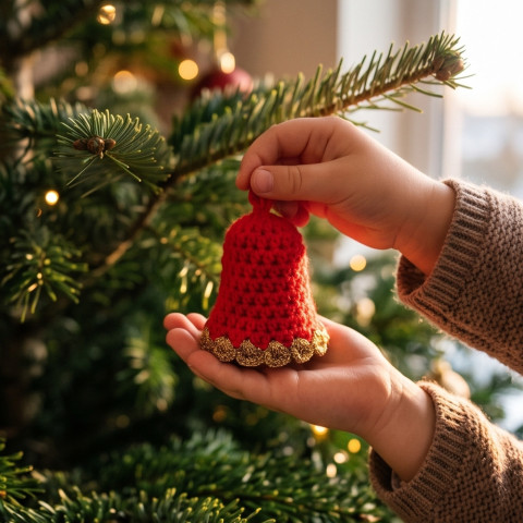 Háčkovaný zvoneček červená dekorace vánoce zlatá zvoneček zvonek ozdoba třpytivé handmade vánoční ozdoba háčkovaný zvonek 