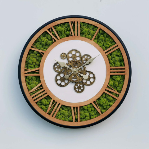 Mechové hodiny 55 cm dekorace zelené nástěnné mechové hodiny sobí mech 