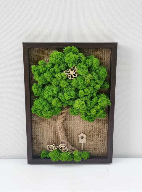 Mechový obrázek, 20x30 přírodní strom života sobí mech mechová dekorace mechový strom 