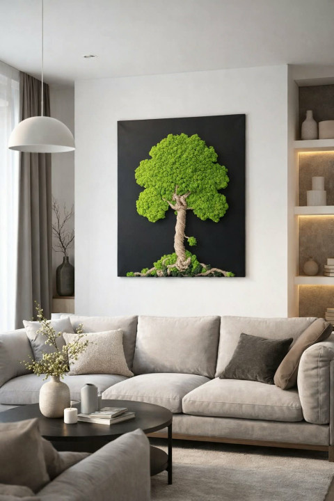 Mechový obraz, strom 60x80 cm dekorace obraz zelený strom života mechový obraz sobí mech mechová dekorace mechový strom 