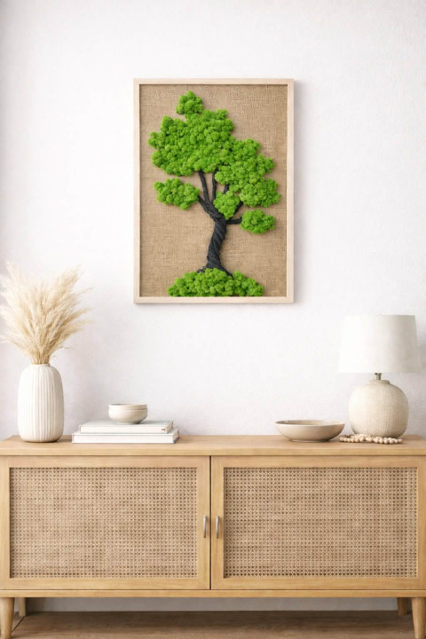 Mechový obraz, strom 50x70 dekorace obraz zelený strom života mechový obraz sobí mech mechová dekorace mechový strom 