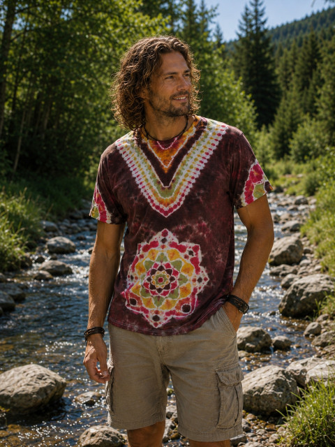 Batikované tričko XL - Pouštní růže batika přírodní top květ mandala lotos hippie země batikovaný léto moře 
