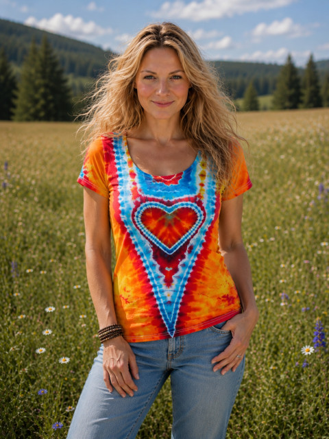 Batikované tričko - Ohnivá láska srdce podzim srdíčko batika přírodní mandala hippie batikované 