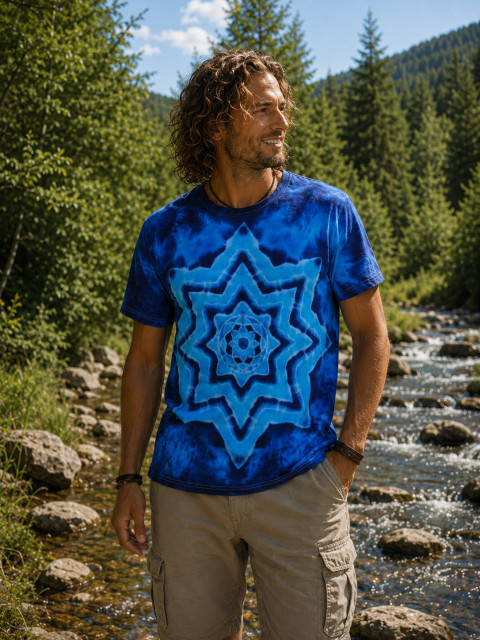 Batikované tričko - Sametová noc moře modrá hvězda léto mandala hippie batikované bohémské 