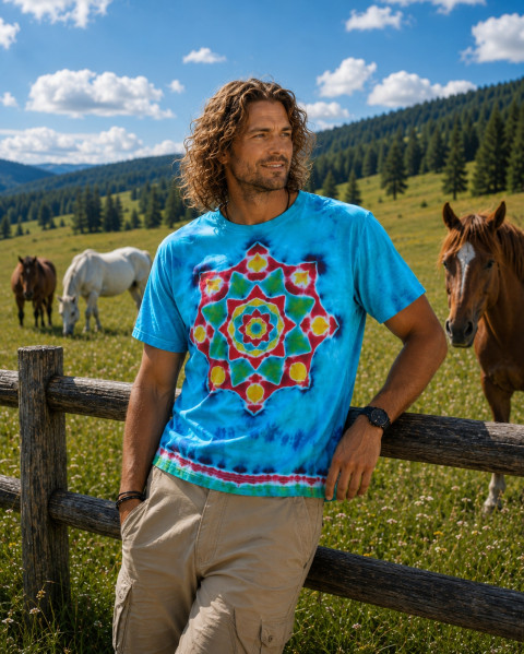 Batik. tričko L - Poklad v moři moře modrá léto mandala hippie batikované bohémské tarkysová 