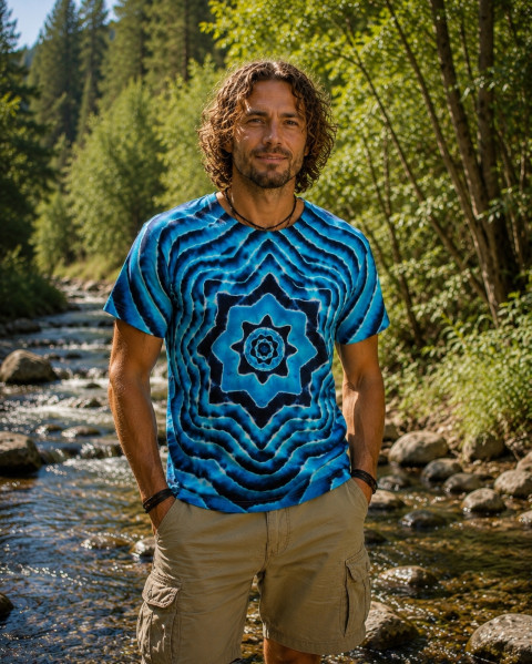 Batik. tričko -Nekonečné noční nebe moře modrá hvězda léto mandala hippie batikované bohémské 
