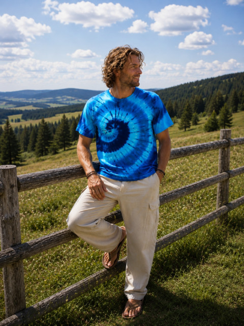 Batikované tričko-Tyrkysová galaxie moře modrá léto spirála hippie batikované bohémské 