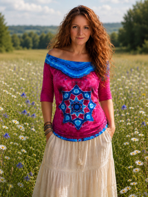 Batik. tričko XL - Růžový sen moře modrá růžová léto mandala hippie batikované bohémské 