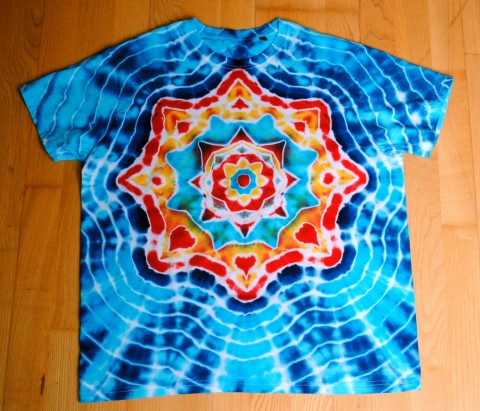 Batik.tričko L - Poklad na dně moře modrá léto mandala hippie batikované bohémské 