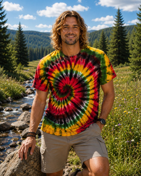 Batik. tričko - Listopadové podzim batika přírodní spirála hippie batikované 