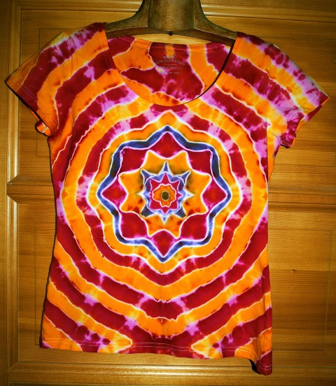 Batik.tričko vel.40 - Květinové moře modrá léto mandala hippie batikované bohémské 