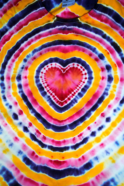 Batikované tričko L - Miluji srdce oranžová růžová srdíčko batika léto hippie batikované bohémské 