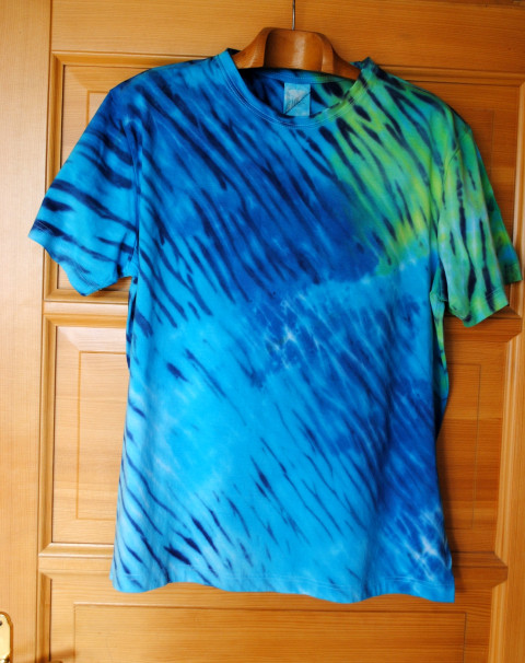 Batikované tričko XL -Vodní hladina voda moře modrá batika hippie boho batikované tričko  Batikované tričko XL -Vodní hladina voda moře modrá batika hippie boho batikované tričko