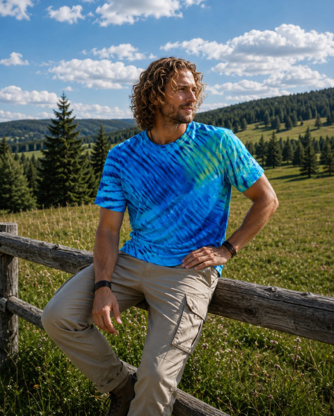 Batikované tričko  -Vodní hladina voda moře modrá batika hippie boho batikované tričko 