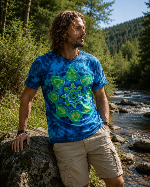 Batik. tričko - Na dně moře poklad moře modrá léto mandala hippie batikované bohémské 