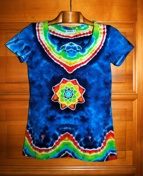 Batik. tričko S/M - V srdci jasno moře modrá batika léto tričko mandala hippie batikované bohémské 