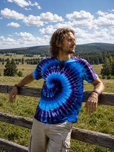 Batik. tričko - Vesmírný proud moře modrá léto spirála vesmír hippie batikované bohémské 