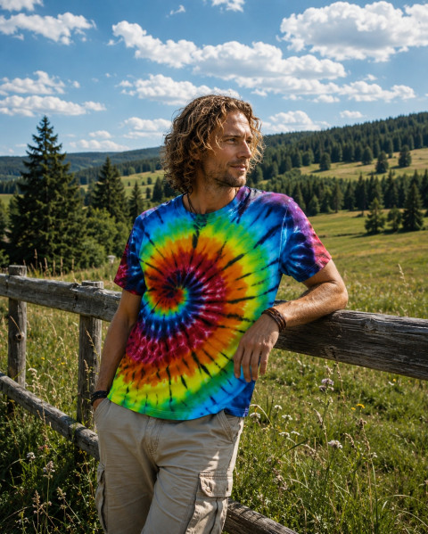 Batikované tričko L - Den plný duhy batika léto slunce tričko duha hippie duhové batikované bohémské 