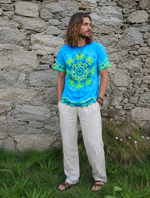 Batik. tričko XL - Lesní pramen moře modrá léto mandala hippie potok batikované bohémské 