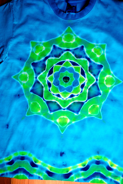 Batikované tričko XL - Svěží ráno moře modrá léto mandala hippie batikované bohémské 
