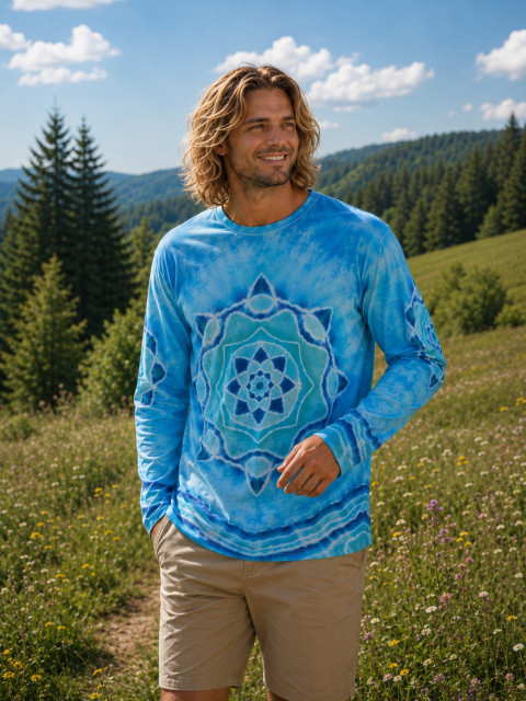 Batik. tričko - Vločka v ledu moře zima modrá led mandala hippie batikované bohémské 
