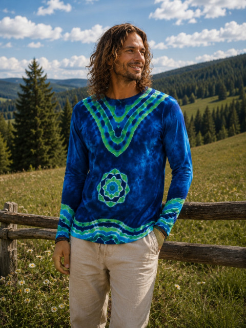 Batik. tričko XL - Poklad v proudu moře modrá léto mandala hippie batikované bohémské 