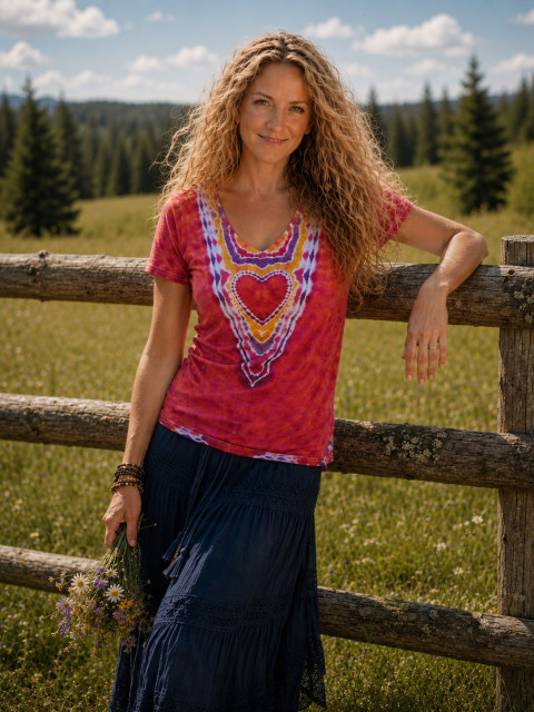Batikované tričko M/L - Letní láska srdce růžová srdíčko batika láska léto hippie batikované boho 