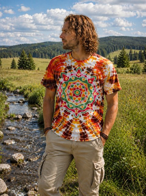 Batikované tričko - Lesní med hnědá léto mandala hippie batikované bohémské 